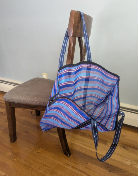 KA-TSI BAG No.8 茄芷袋(BLUE AND RED STRIPED WITH ZIPPER/SOFT HANDLE)